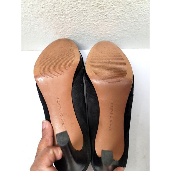 Franco Sarto Women's Black Suede Ankle Booties With Buckle Strap & Stiletto Heel - Picture 7 of 13